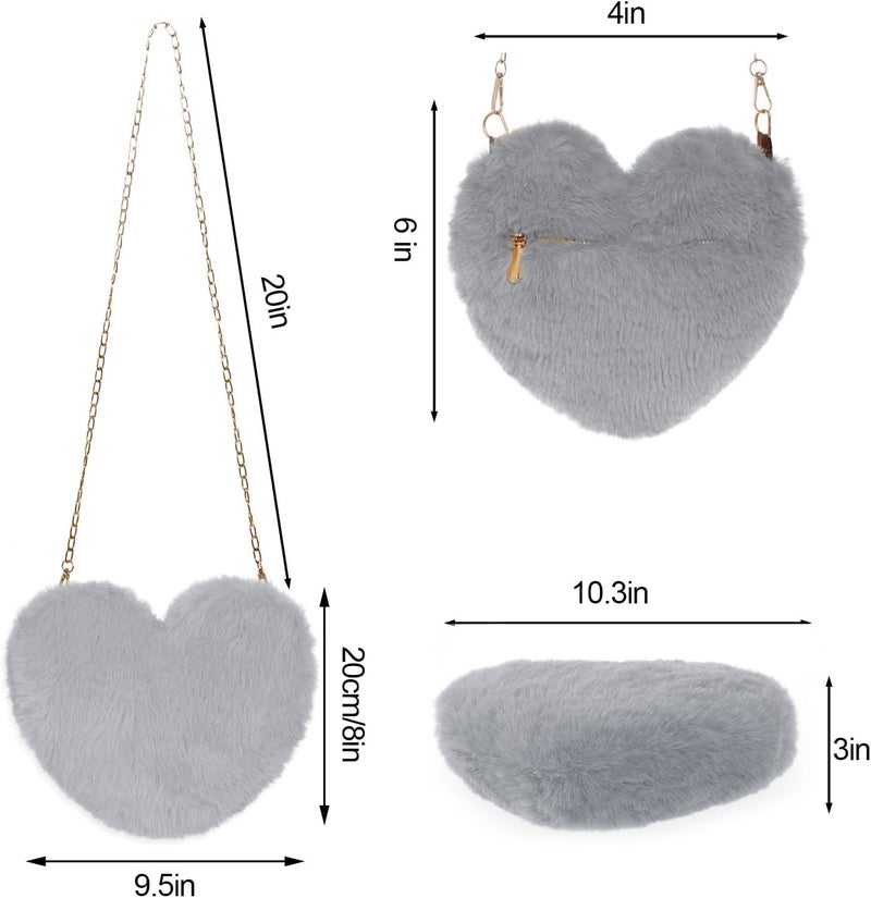Miayon Heart Shaped Faux Fur Clutch Purse Fluffy Crossbody Shoulder Bag for Women Halloween Christmas Valentine - Image 2
